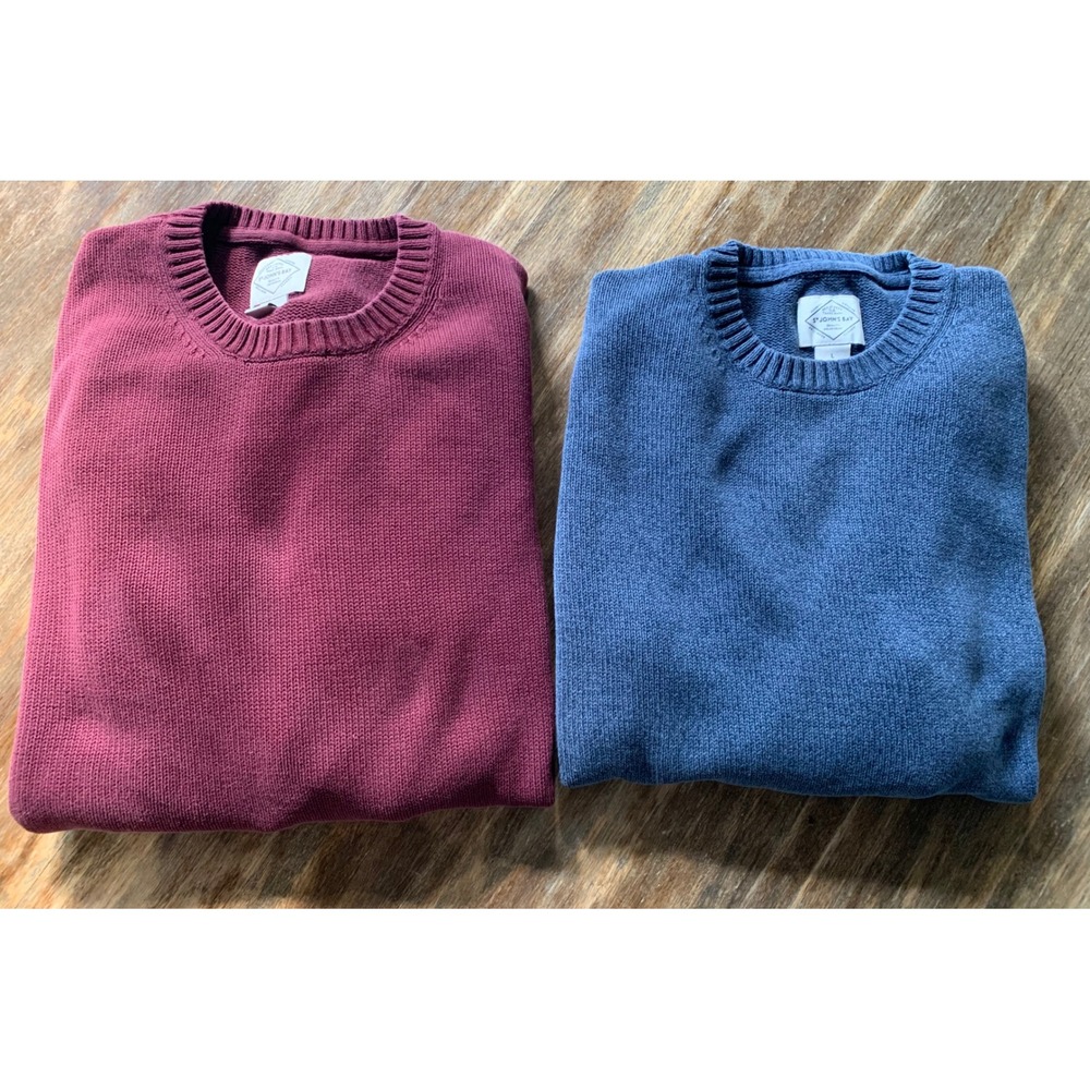 Lot 2 St Johns Bay Mens Large Cotton Sweaters Blue Burgundy Vintage Retro Casual